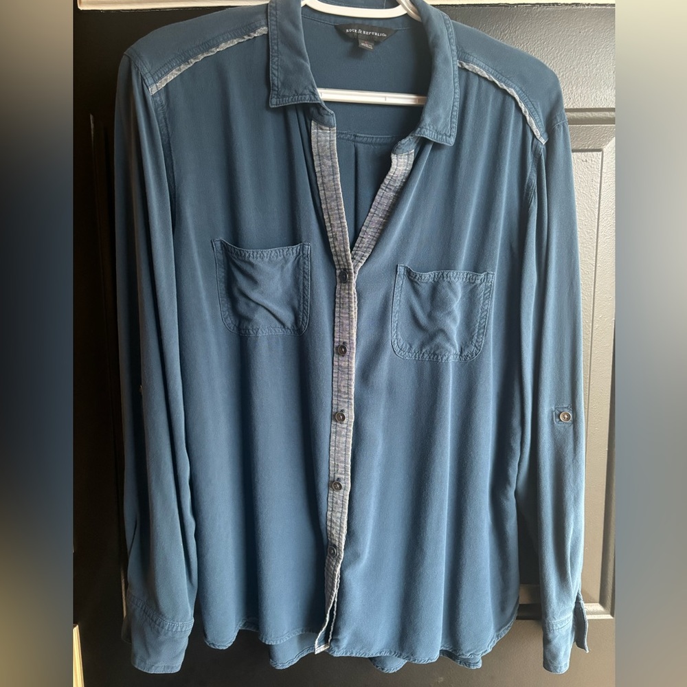 Dark blue women button up shirt
